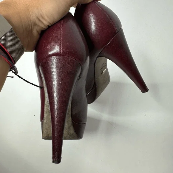 SERGIO ROSSI Oxblood Red Wine Platform Pump Heel patent leather womens 39 US 9 - Picture 8 of 8